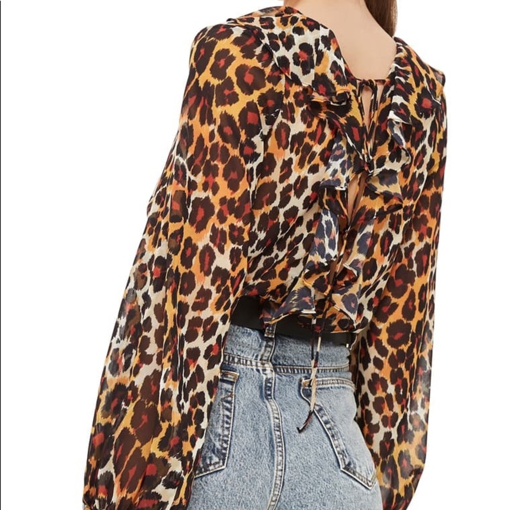 Topshop Leopard Print Ruffle Blouse